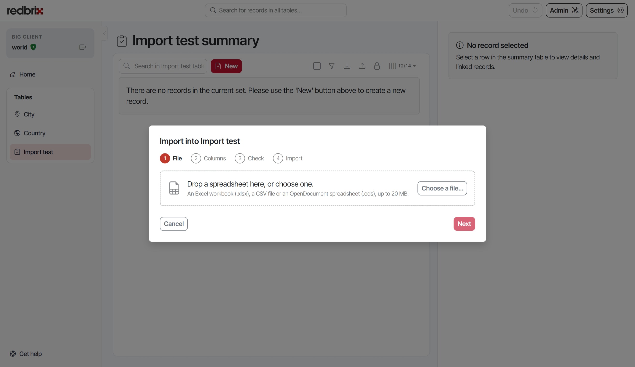 Choose the file for import
