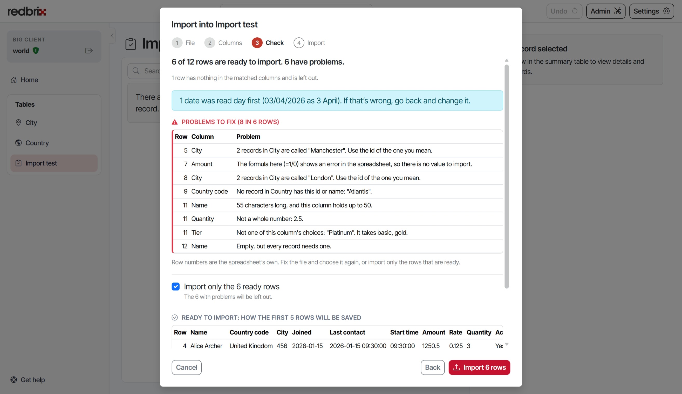 Import only the ready rows